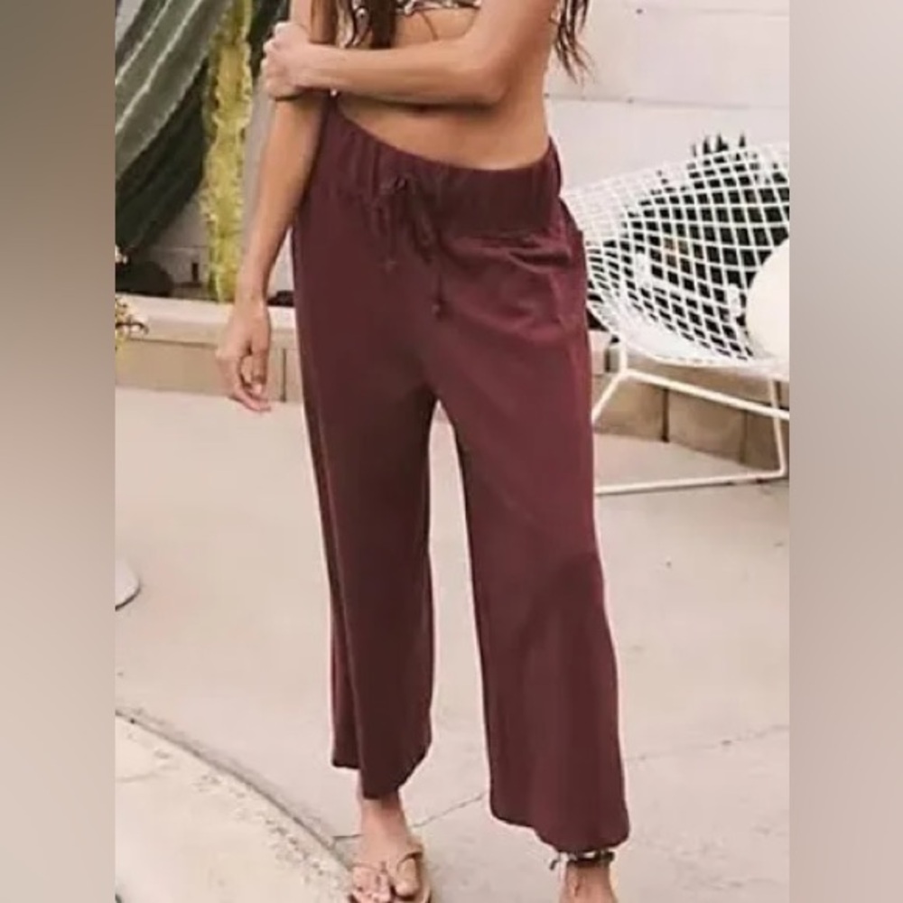 Free People Beach Maroon Cropped Gaucho Pants Size XS NWT - Picture 2 of 8